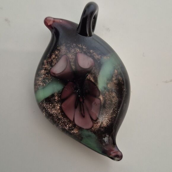 Murano Black and Purple Glass Pendant Necklace - Picture 8 of 16